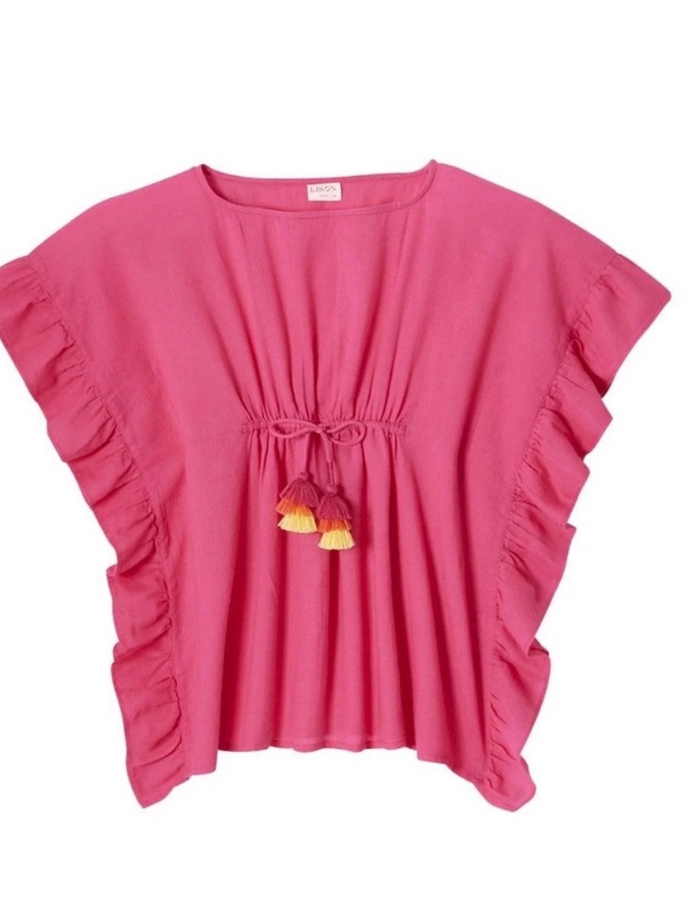 Kids Hot Pink Ruffle-Sleeve Tie-Front Swim Coverup